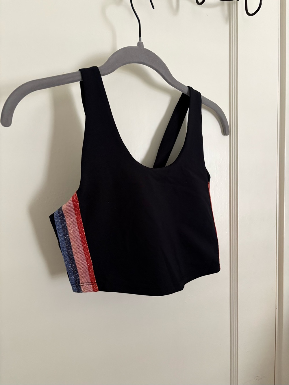 Black Crop Tank Top with Glitter Stripe Side